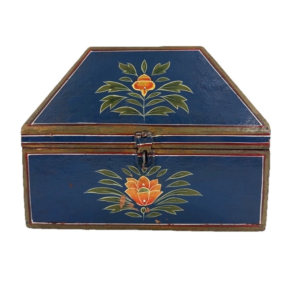Vintage Wooden Dome Shaped Storage Box Original Old Hand Crafted Painted